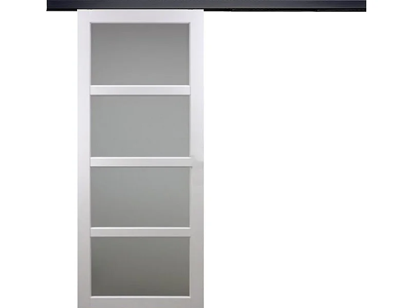 Porta scorrevole Tana bianca larghezza 83 con binario in alluminio nero