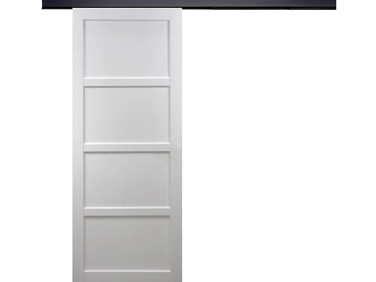 Porte Coulissante Tamera Blanc 4 Panneaux H204 X L73 + Rail Alu Bandeau Noir Gd Menuiseries