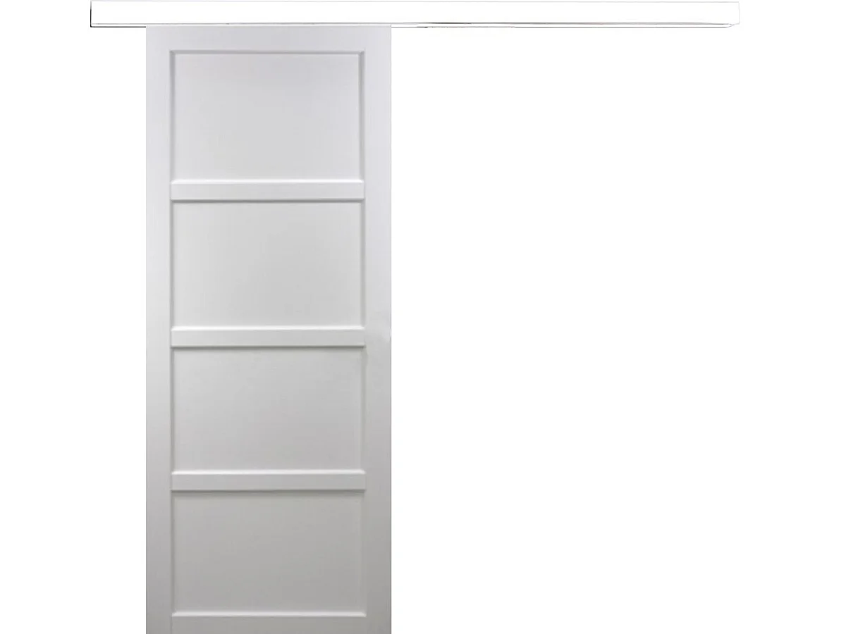 Porte Coulissante Tamera Blanc 4 Panneaux H204 X L73 + Rail Alu Bandeau Blanc Gd Menuiseries