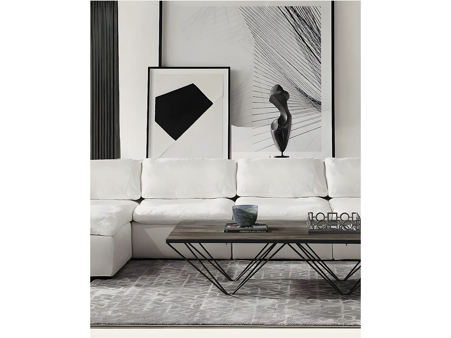 Cloud - Canapé d'angle modulable en lin blanc