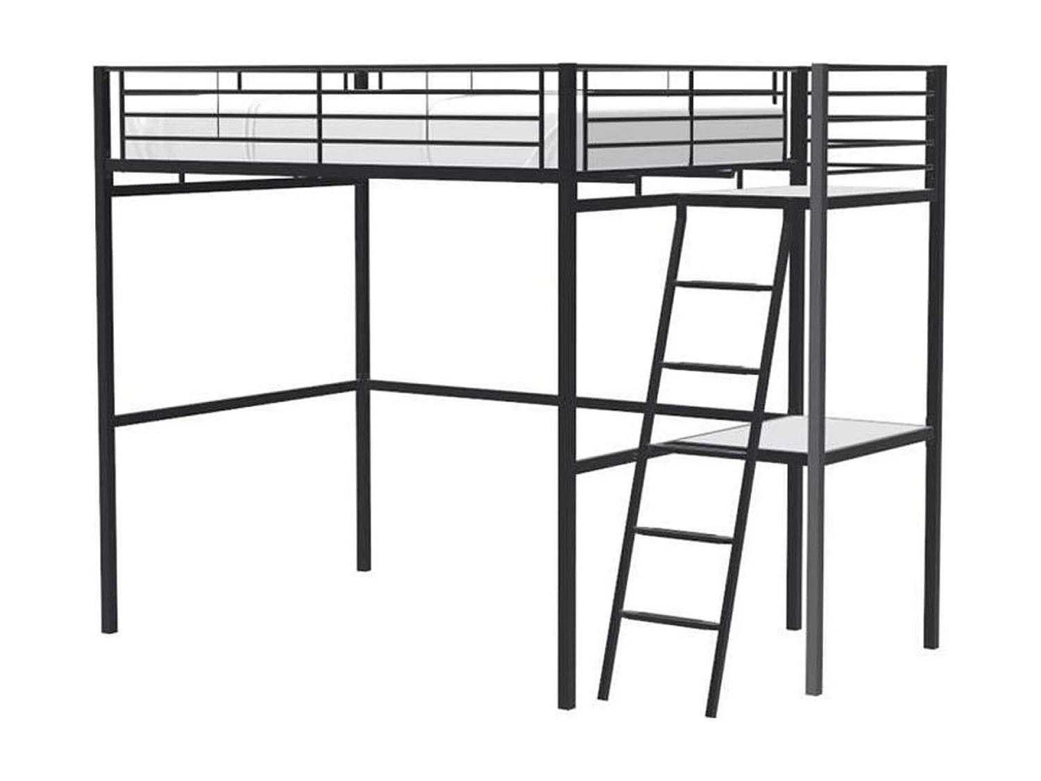 Lit mezzanine avec bureau en métal époxy - Noir - Sommier inclus - 140 x 190 cm - OXFORD