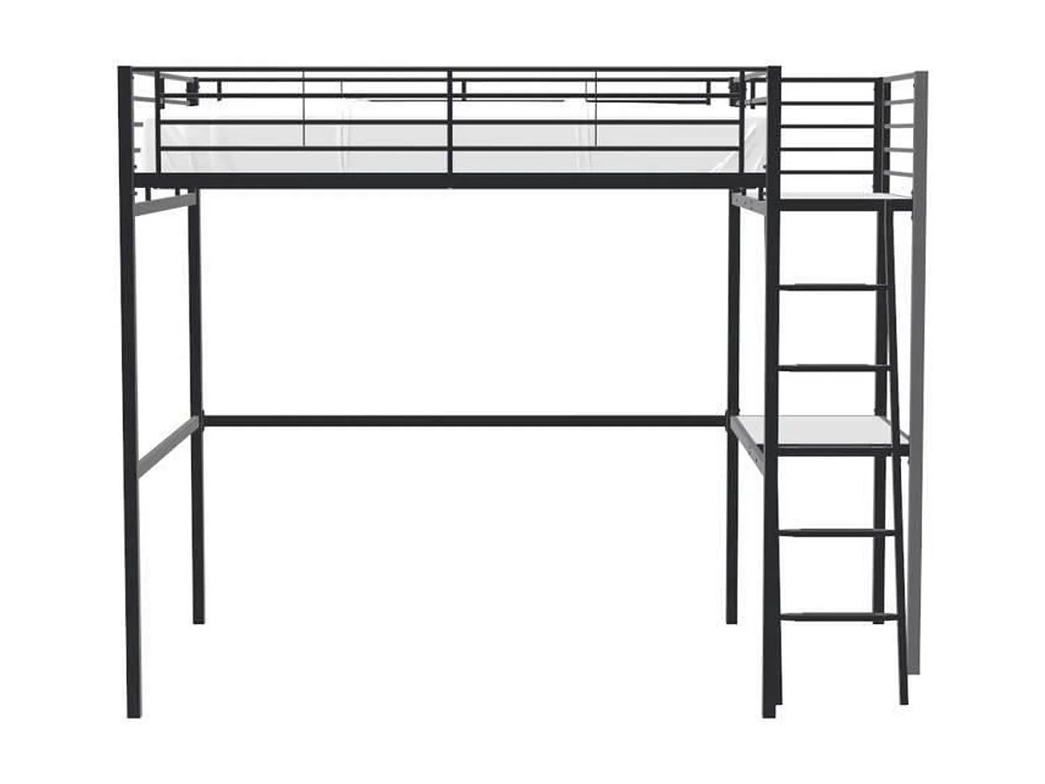 Lit mezzanine avec bureau en métal époxy - Noir - Sommier inclus - 140 x 190 cm - OXFORD