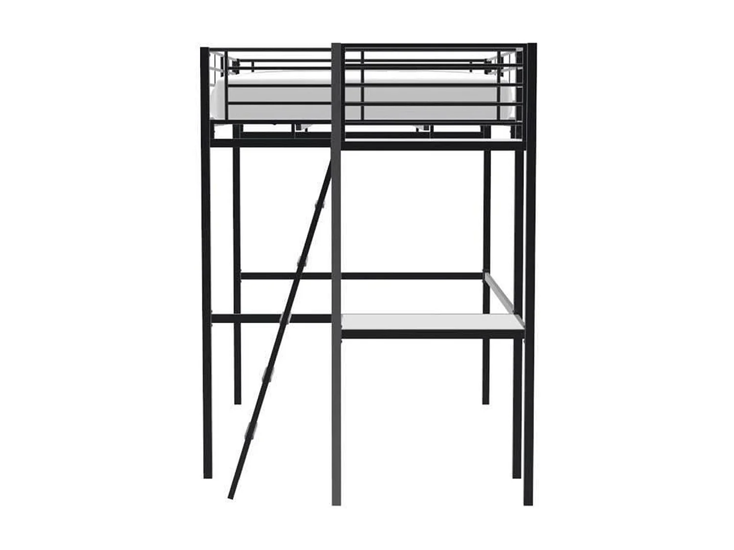 Lit mezzanine avec bureau en métal époxy - Noir - Sommier inclus - 140 x 190 cm - OXFORD