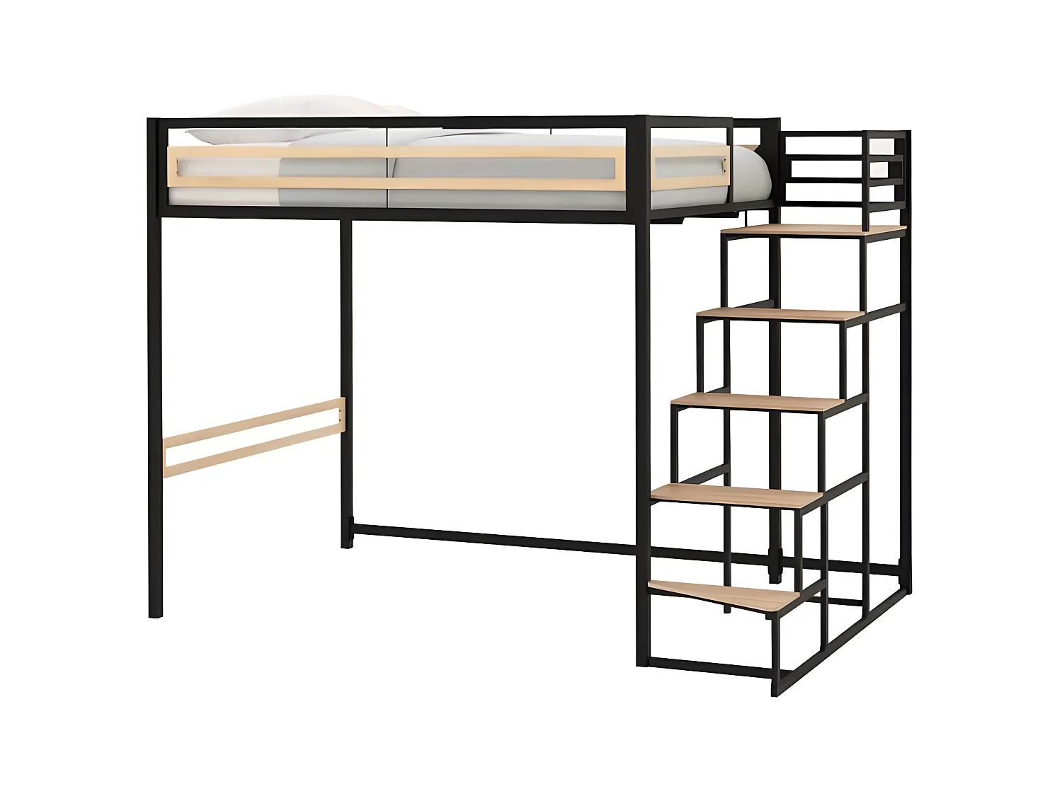 Lit mezzanine - 140x190 cm - Métal - Noir - Sommier inclus - LEON
