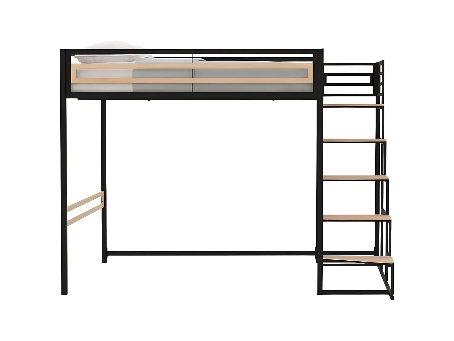 Lit mezzanine - 140x190 cm - Métal - Noir - Sommier inclus - LEON