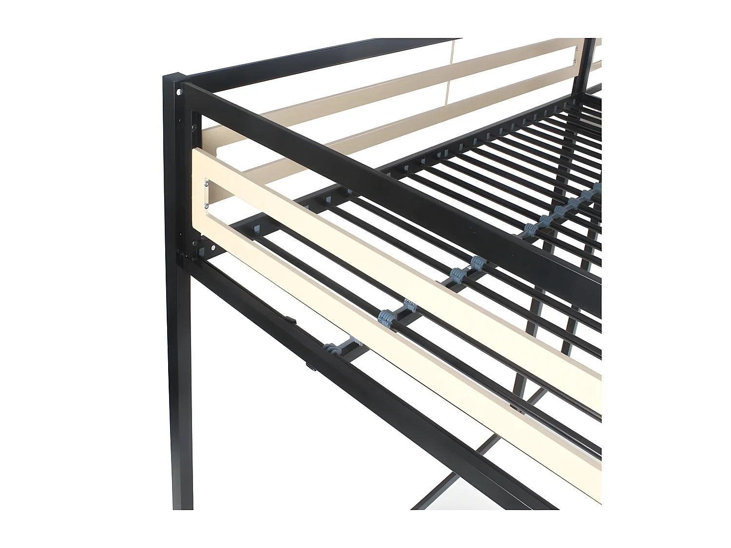 Lit mezzanine - 140x190 cm - Métal - Noir - Sommier inclus - LEON