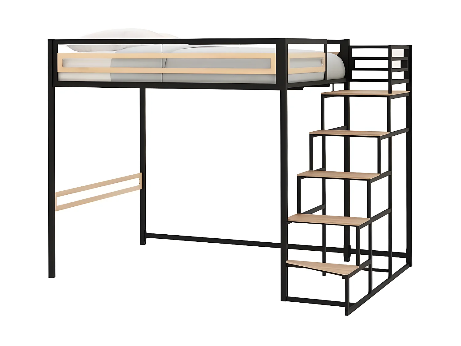 Lit mezzanine - 140x190 cm - Métal - Noir - Sommier inclus - LEON