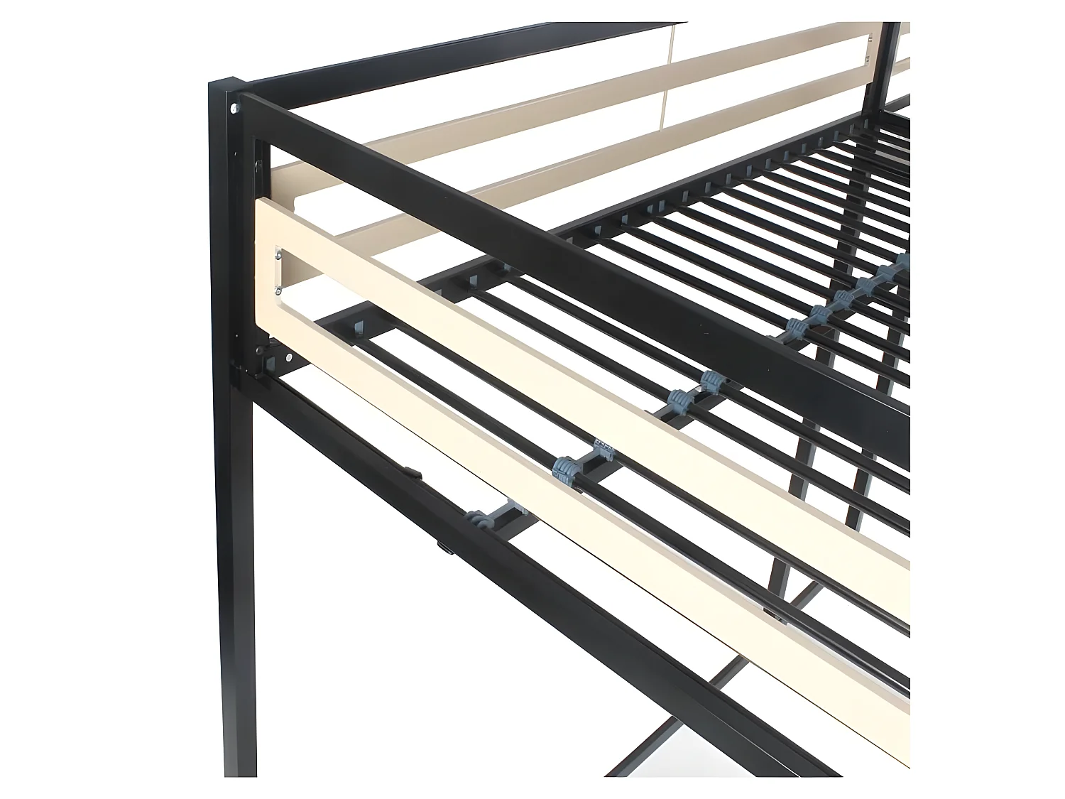Lit mezzanine - 140x190 cm - Métal - Noir - Sommier inclus - LEON