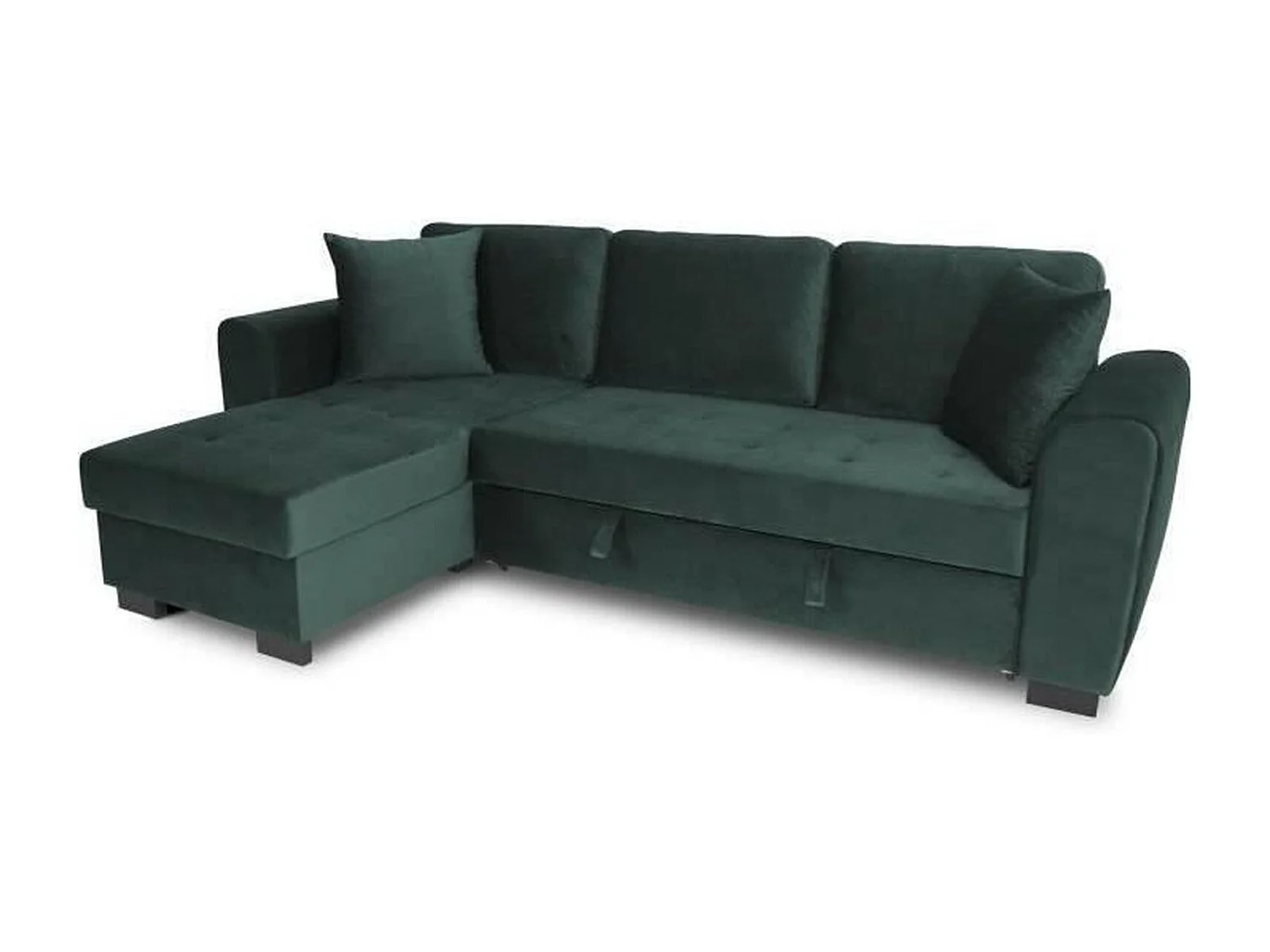 Canapé d'angle convertible HAMILTON 4 places - Tissu velours vert - 245 x 140 x 86 - Coffre de rangement