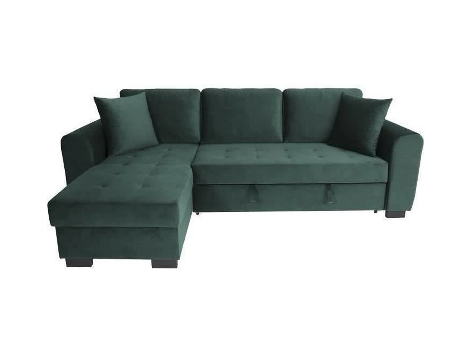 Canapé d'angle convertible HAMILTON 4 places - Tissu velours vert - 245 x 140 x 86 - Coffre de rangement