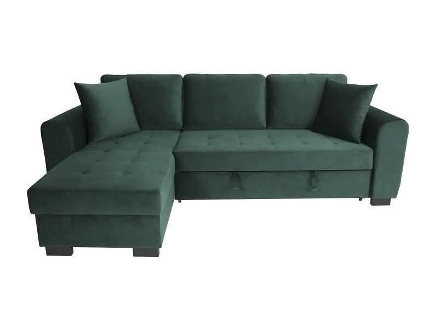 Canapé d'angle convertible HAMILTON 4 places - Tissu velours vert - 245 x 140 x 86 - Coffre de rangement