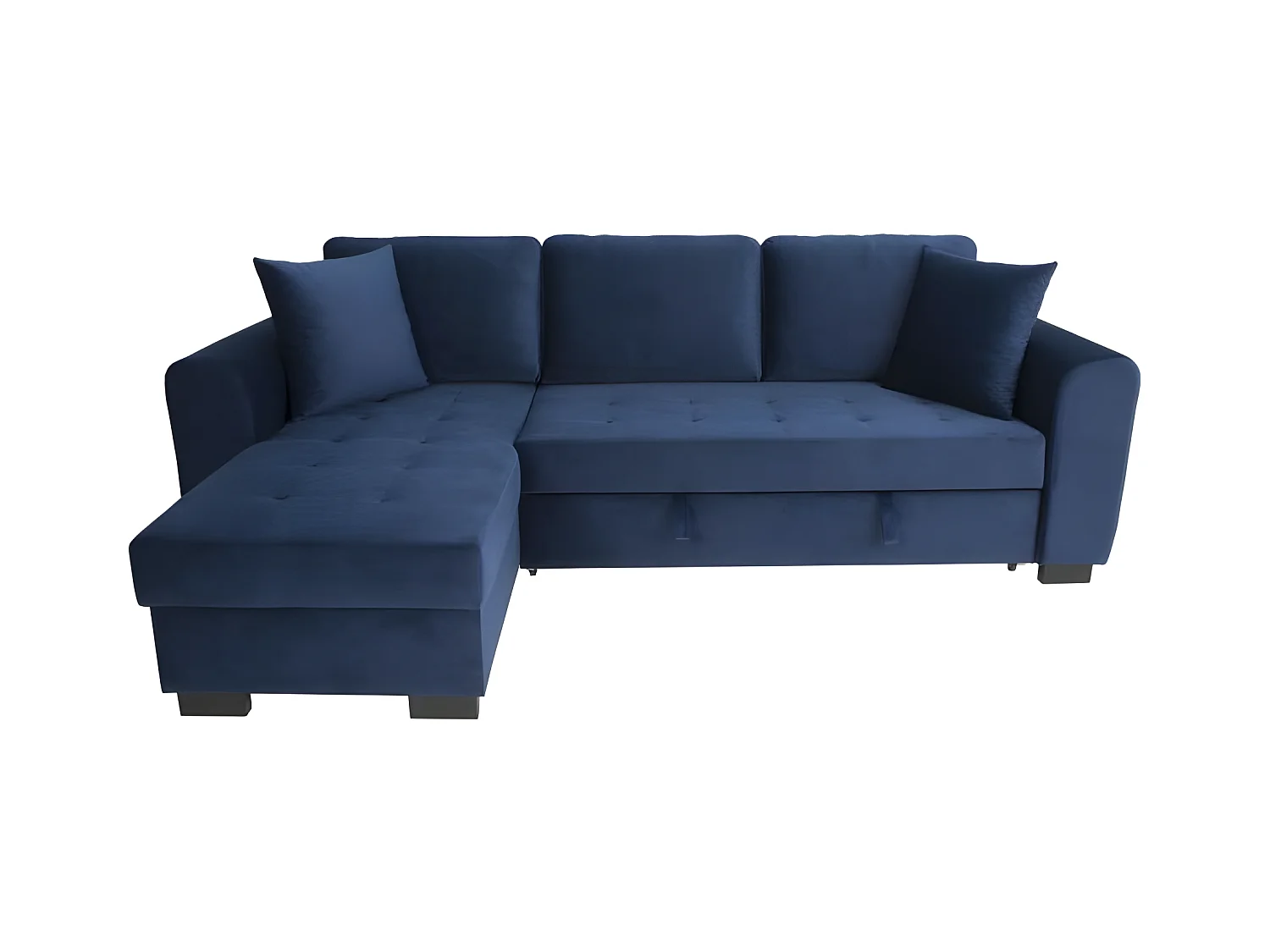 Canapé d'angle convertible HAMILTON 4 places - Tissu velours bleu - L 245 x P 140 x H 86 - Coffre de rangement
