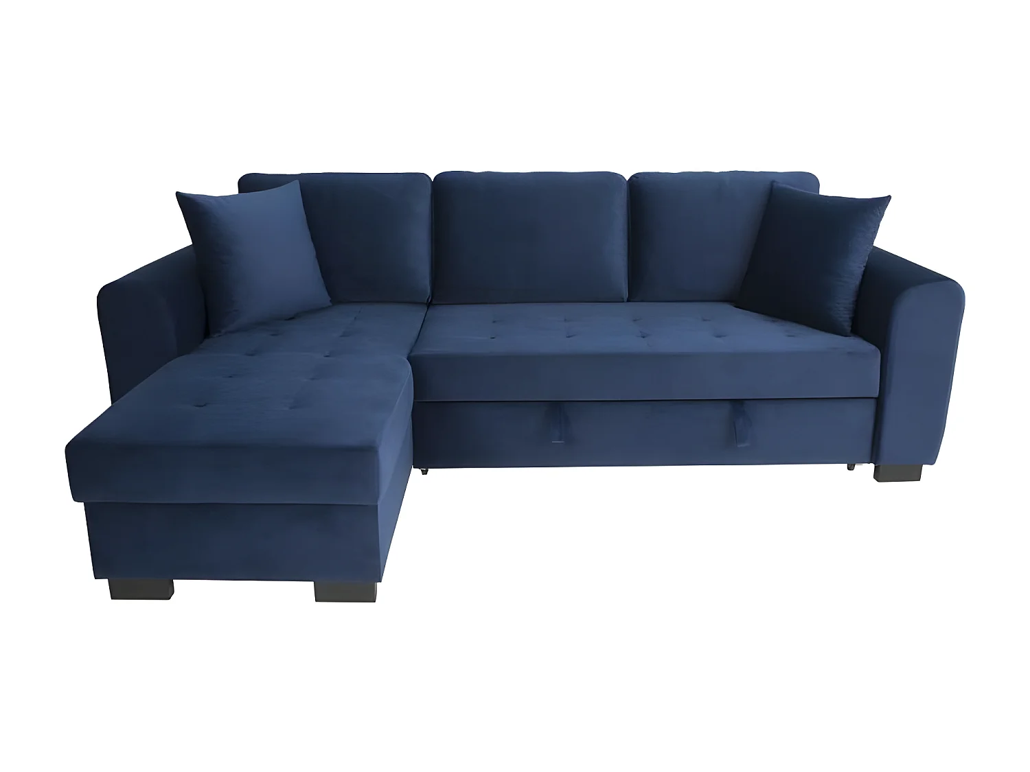 Canapé d'angle convertible HAMILTON 4 places - Tissu velours bleu - L 245 x P 140 x H 86 - Coffre de rangement