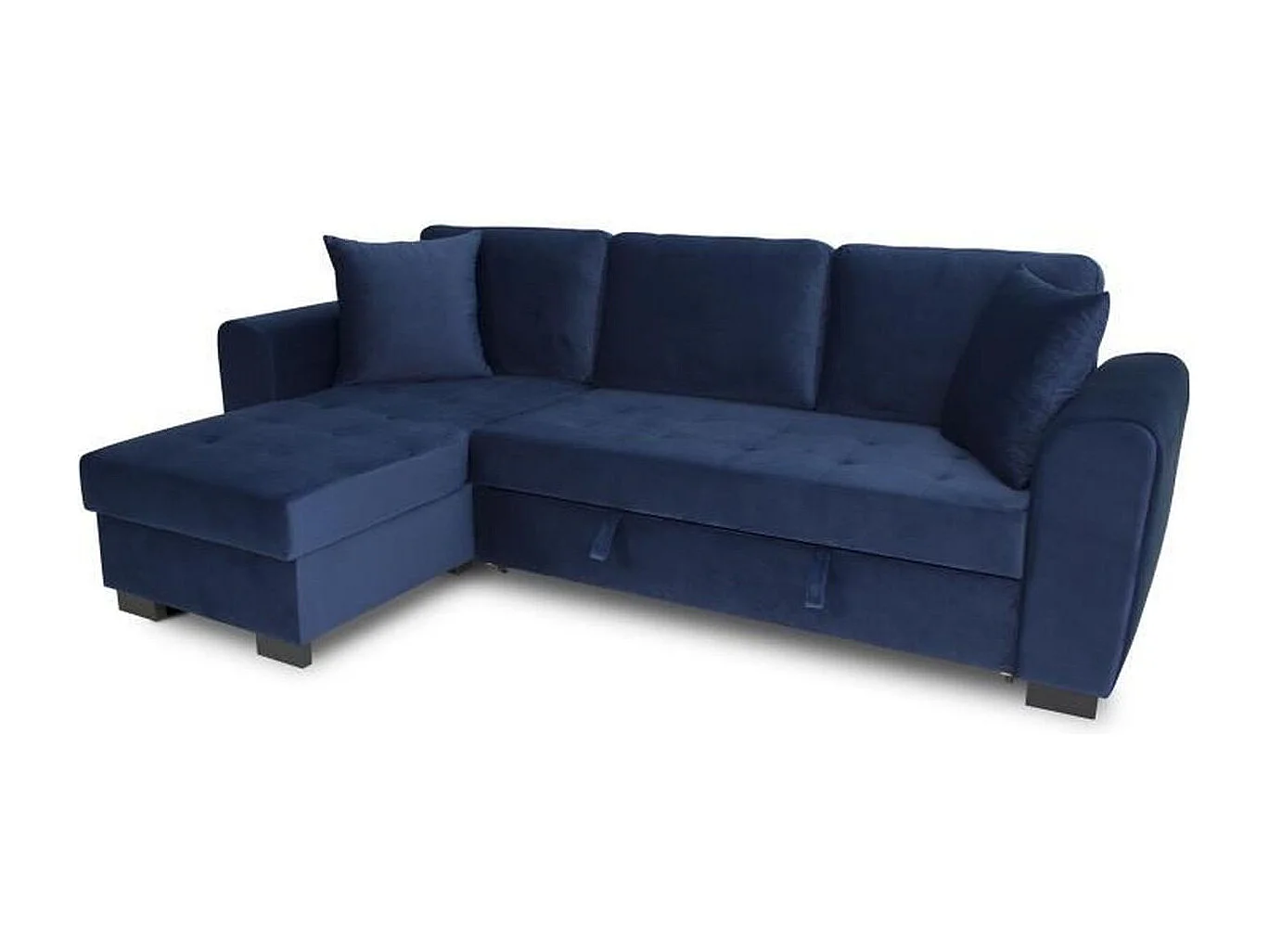 Canapé d'angle convertible AUCUNE HAMILTON 4 places - Couchage 140 x 200 - Coffre - Velours bleu