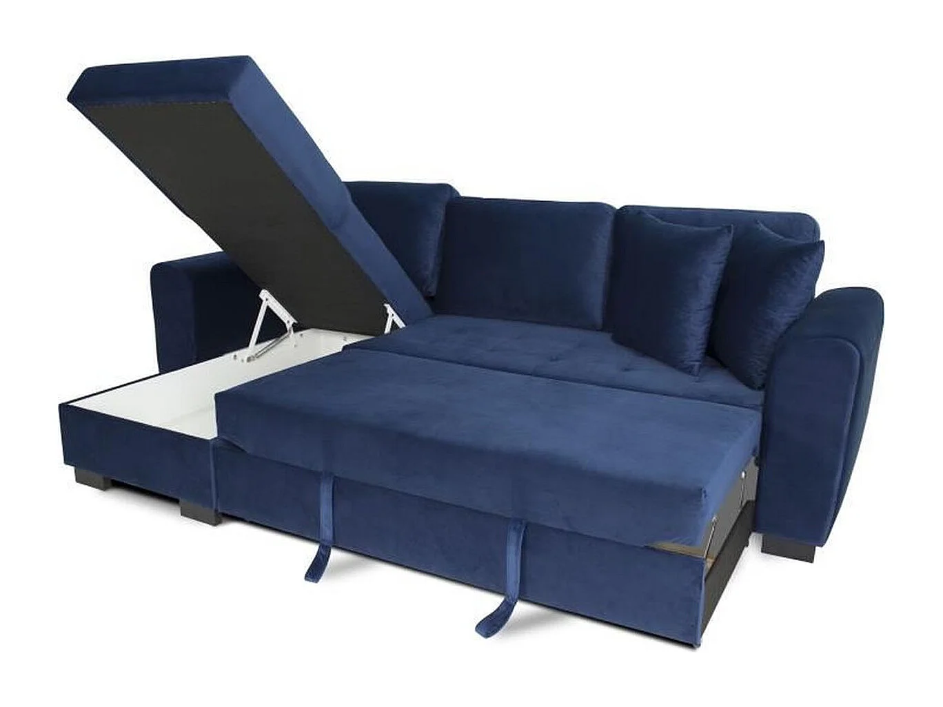 Canapé d'angle convertible AUCUNE HAMILTON 4 places - Couchage 140 x 200 - Coffre - Velours bleu