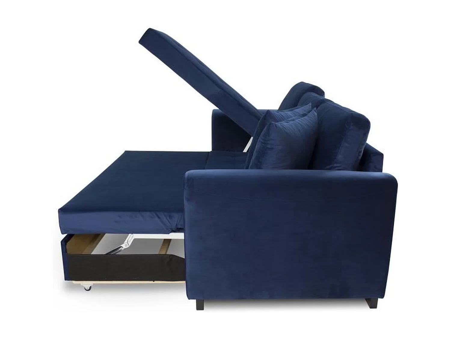 Canapé d'angle convertible AUCUNE HAMILTON 4 places - Couchage 140 x 200 - Coffre - Velours bleu