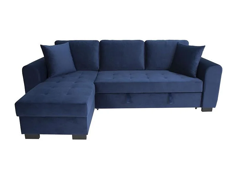 Canapé d'angle convertible AUCUNE HAMILTON 4 places - Couchage 140 x 200 - Coffre - Velours bleu