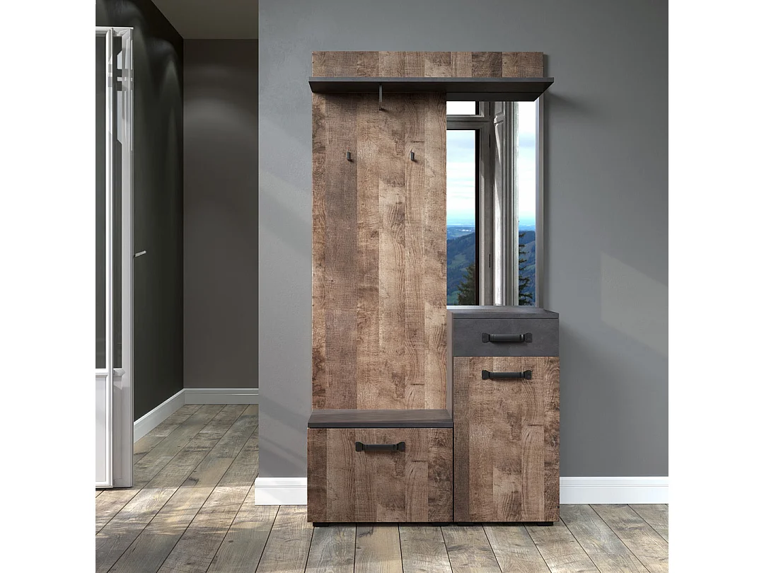 Smile Kleiderschrank-Set 1 Ablage, 1 Garderobenstange, 1 klapp, 1 Türen, 1 Schubladen grau Matera dekor, Tabak Eiche dekor.