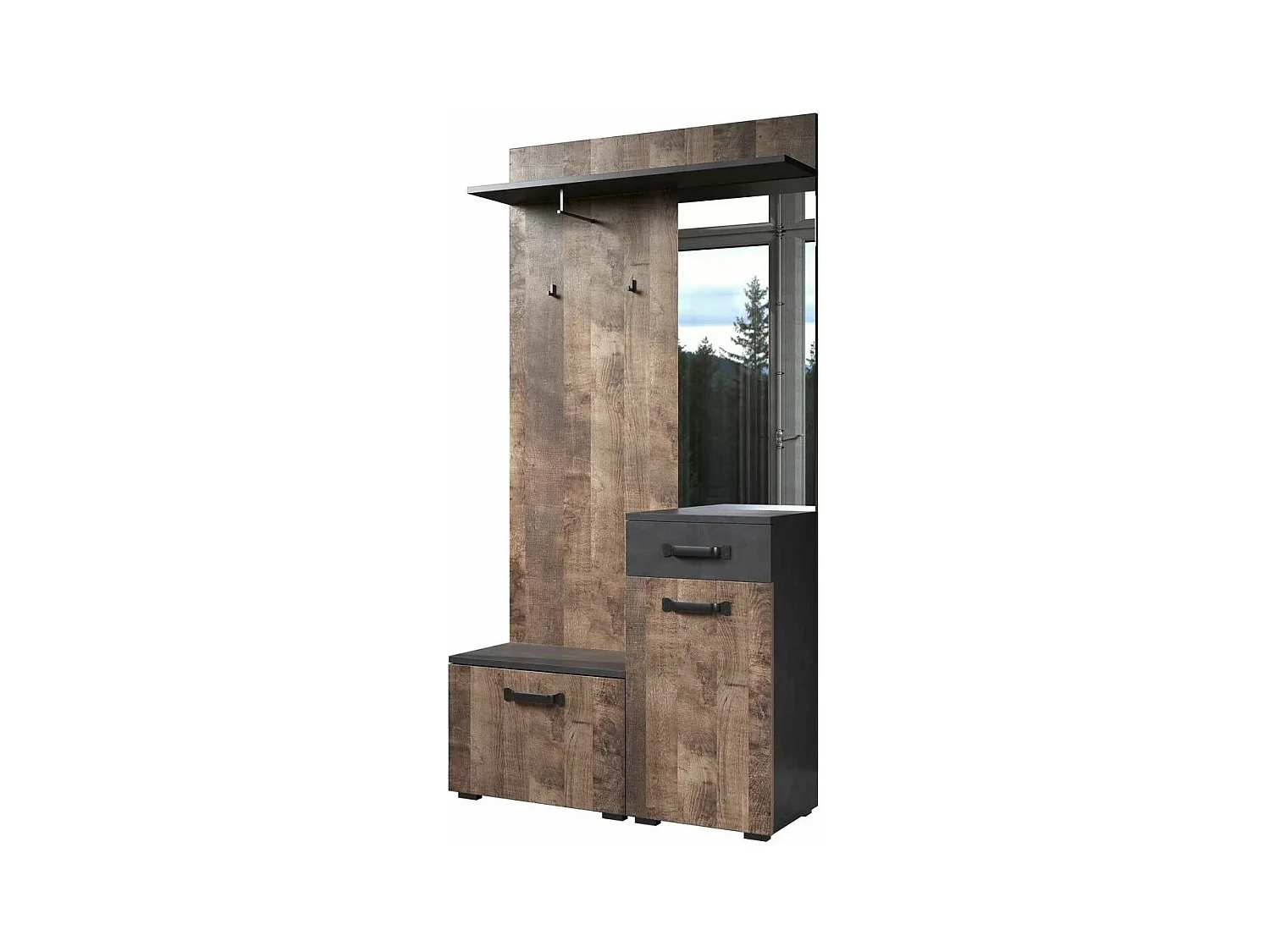 Ensemble meuble d'entrée avec miroir bois et gris avec miroir Kamelia