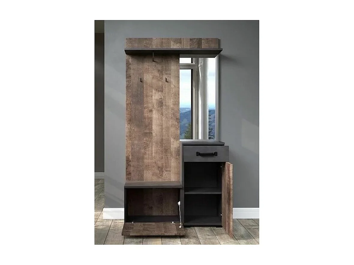 Ensemble meuble d'entrée avec miroir bois et gris avec miroir Kamelia