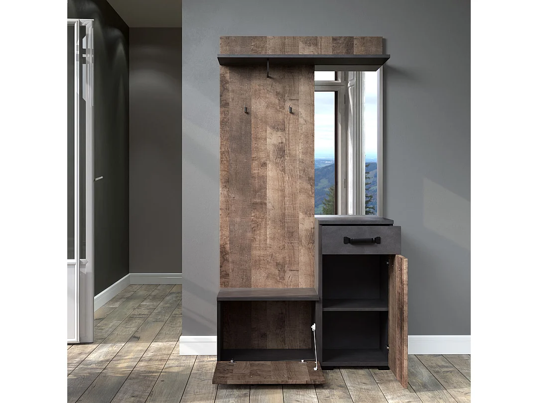 Ensemble meuble d'entrée avec miroir bois et gris avec miroir Kamelia