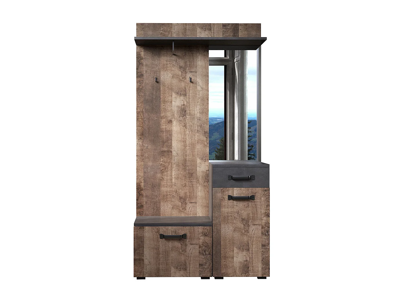 Ensemble meuble d'entrée avec miroir bois et gris avec miroir Kamelia