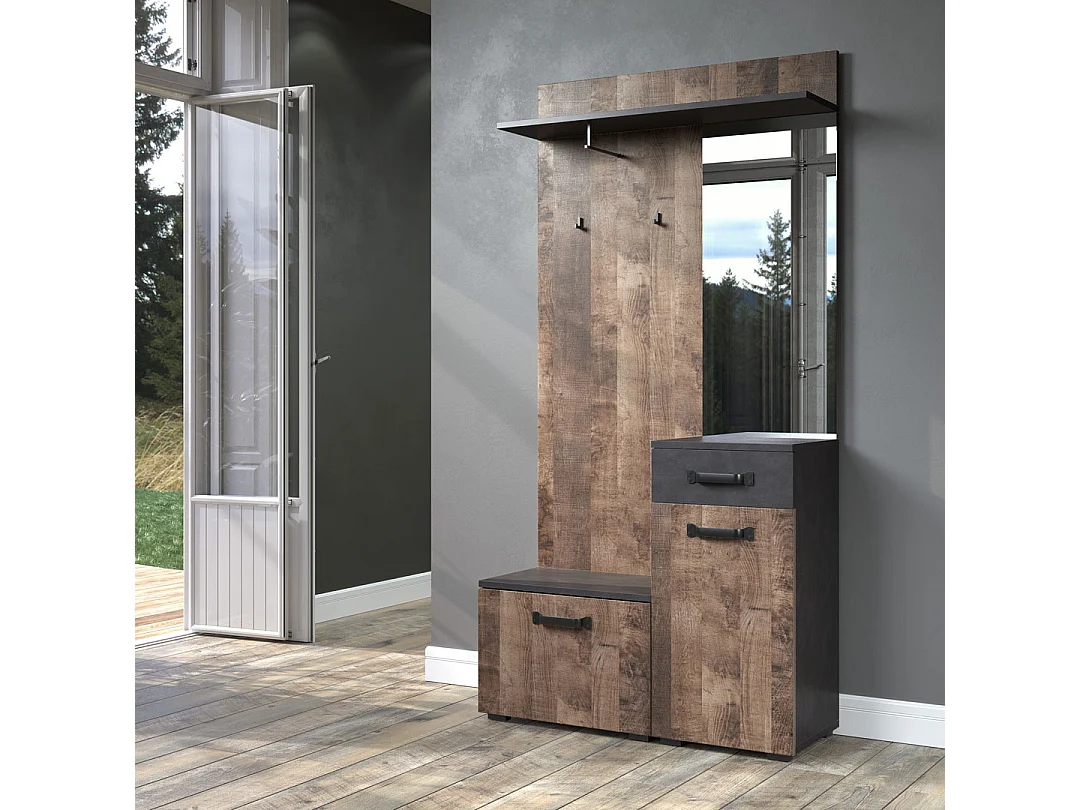 Ensemble meuble d'entrée avec miroir bois et gris avec miroir Kamelia