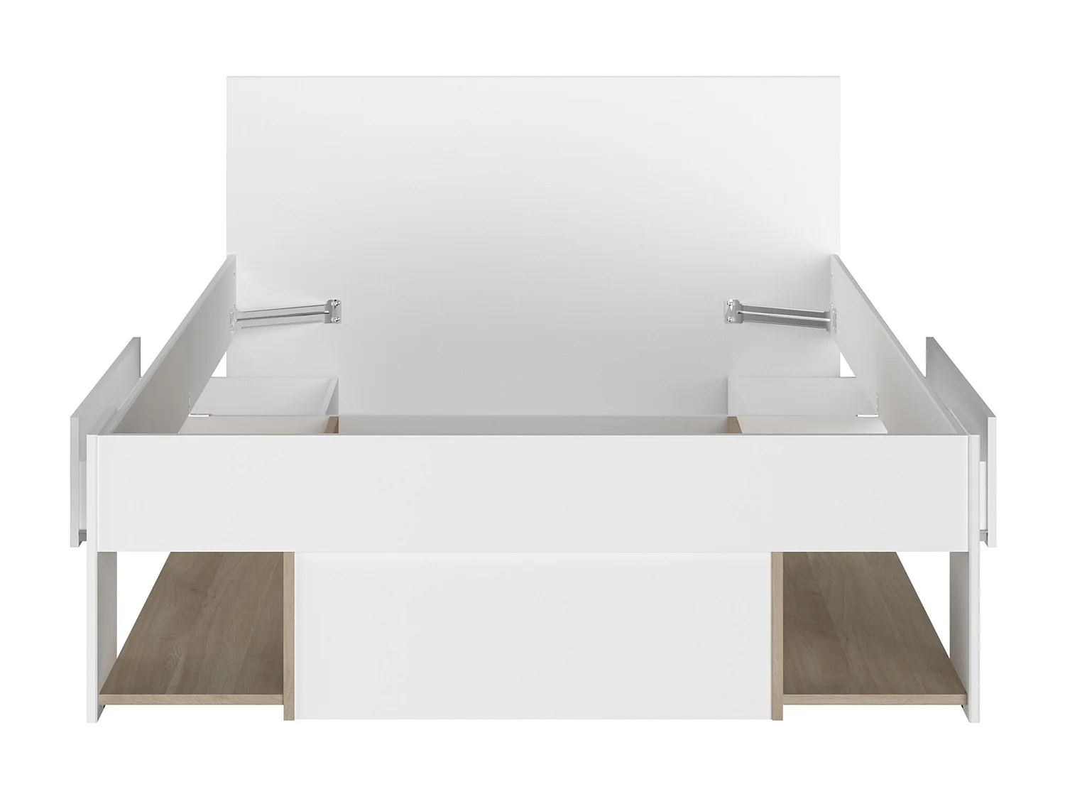 Lit 120 x 190/200 cm avec rangements - Blanc et naturel - KINSELIA