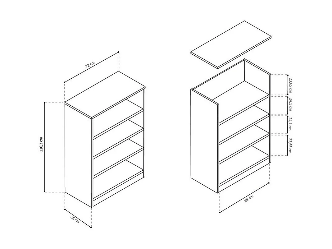 Biblioteca grande design com 3 prateleiras, cor carvalho claro coleção TOLLY