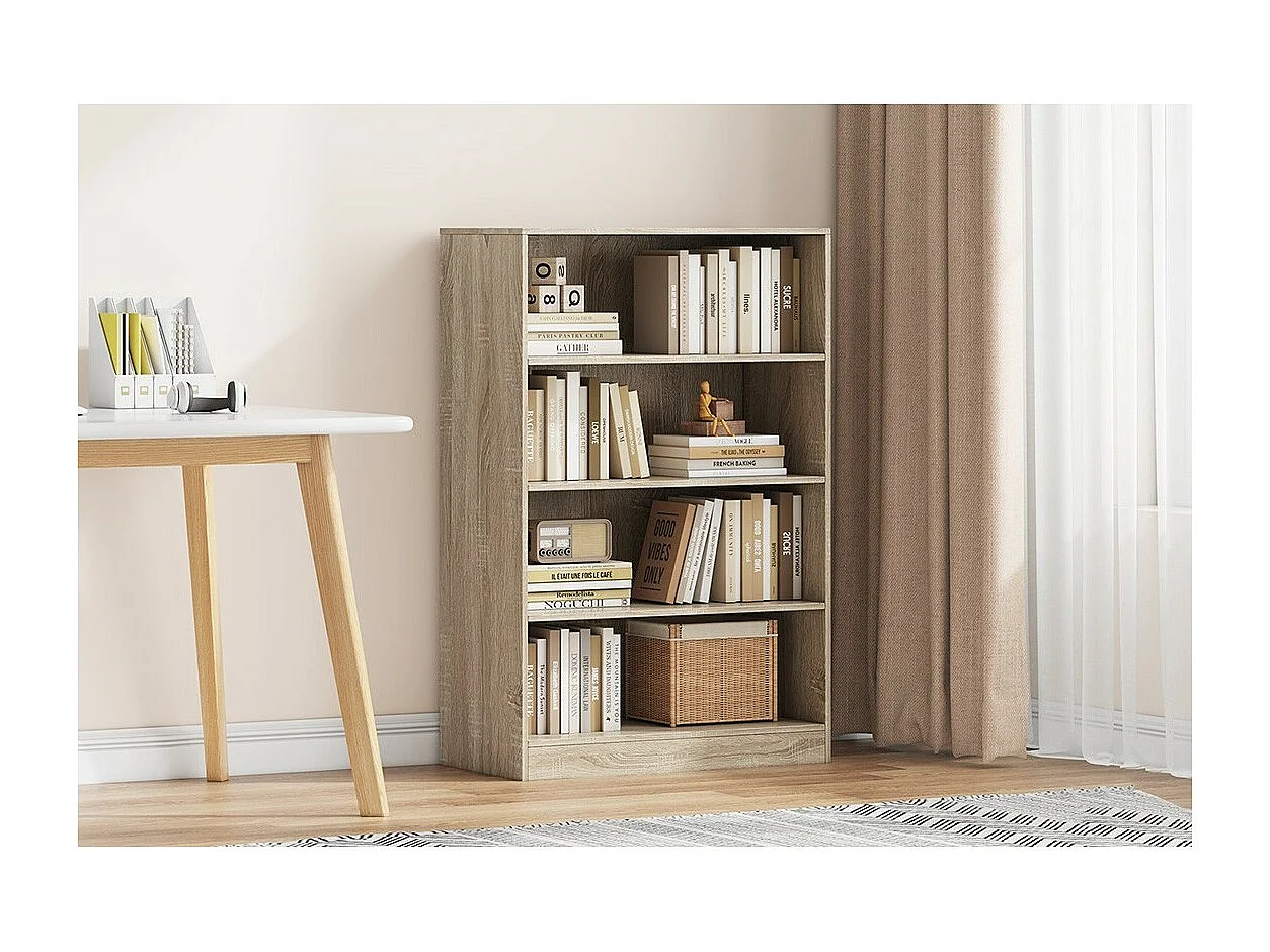 Bibliothèque large design 3 étagères, coloris chêne clair collection TOLLY