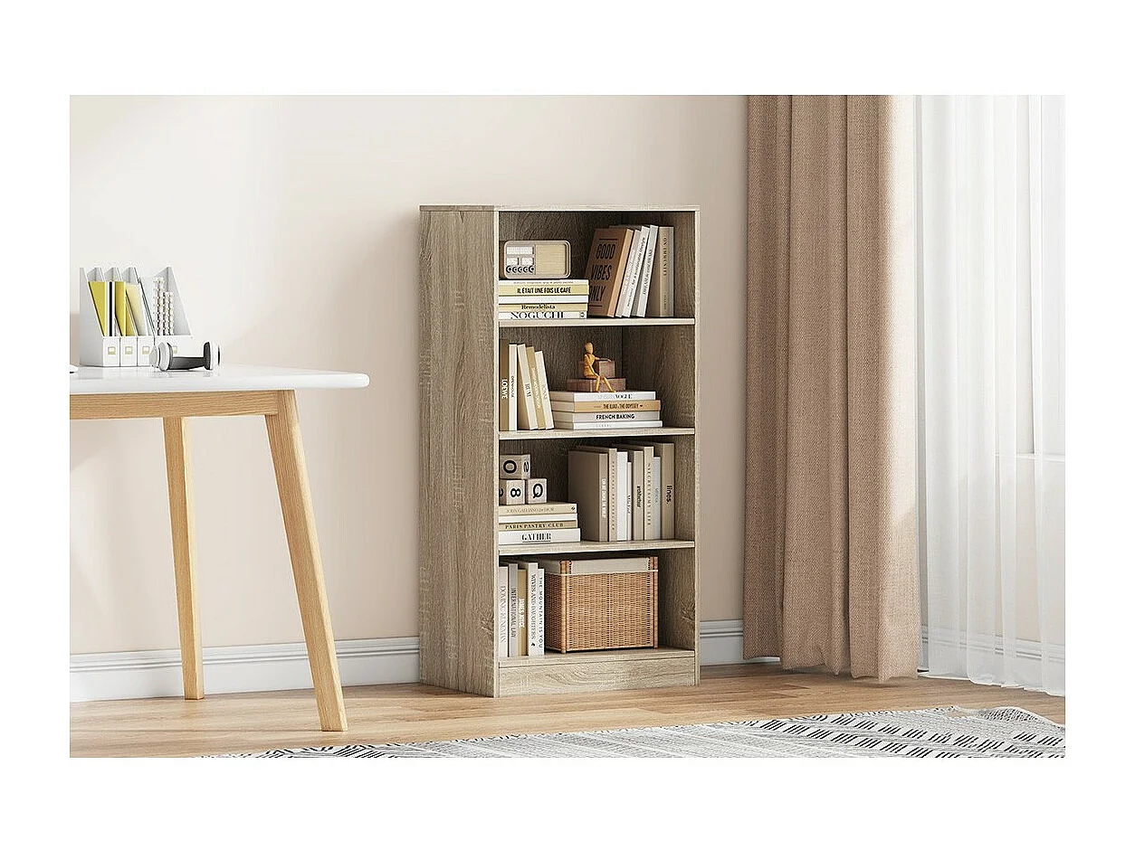 Biblioteca design com 3 prateleiras, cor carvalho claro, coleção TOLLY