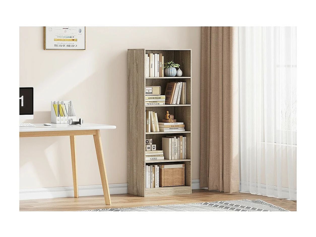 Bibliothèque design 4 étagères, coloris chêne clair collection TOLLY