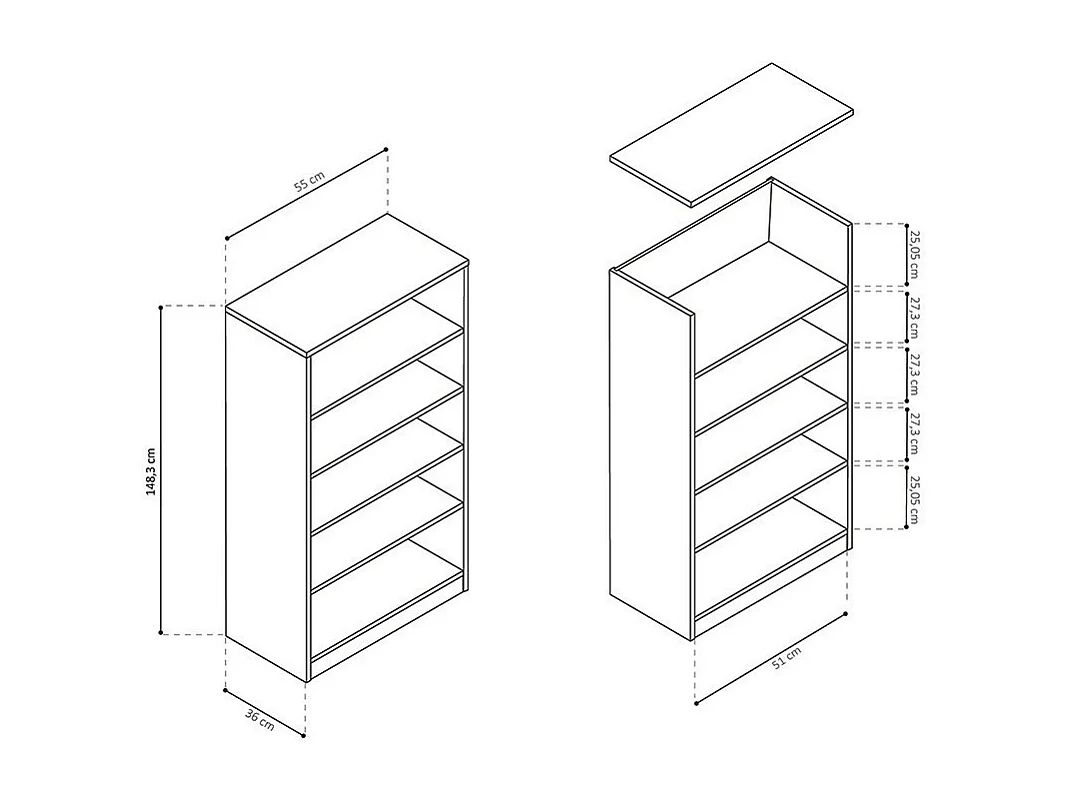 Bibliothèque design 4 étagères, coloris chêne clair collection TOLLY