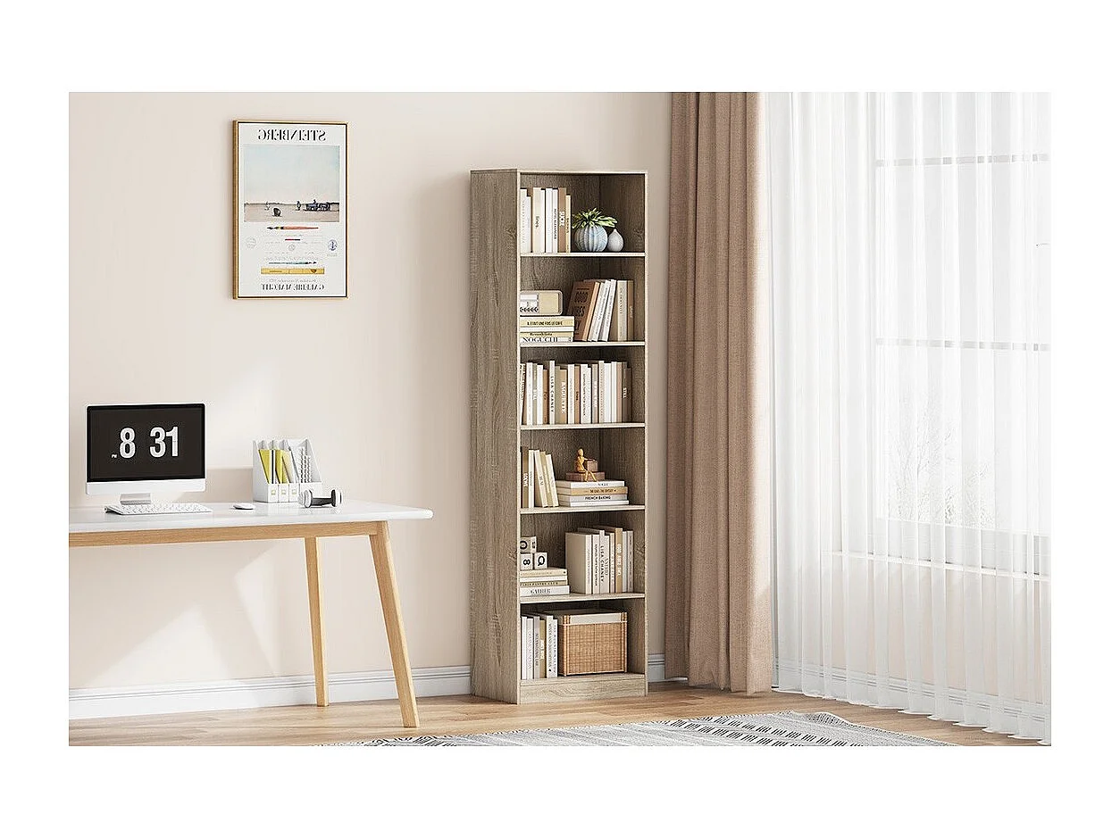 Bibliothèque design 5 étagères, coloris chêne clair collection TOLLY