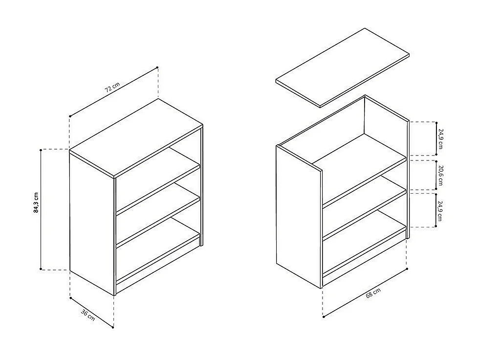 Estante larga design com 2 prateleiras, cor carvalho claro coleção TOLLY