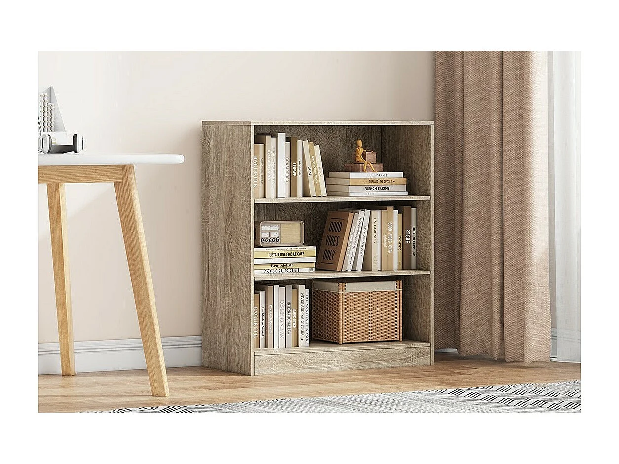 Bibliothèque large design 2 étagères, coloris chêne clair collection TOLLY