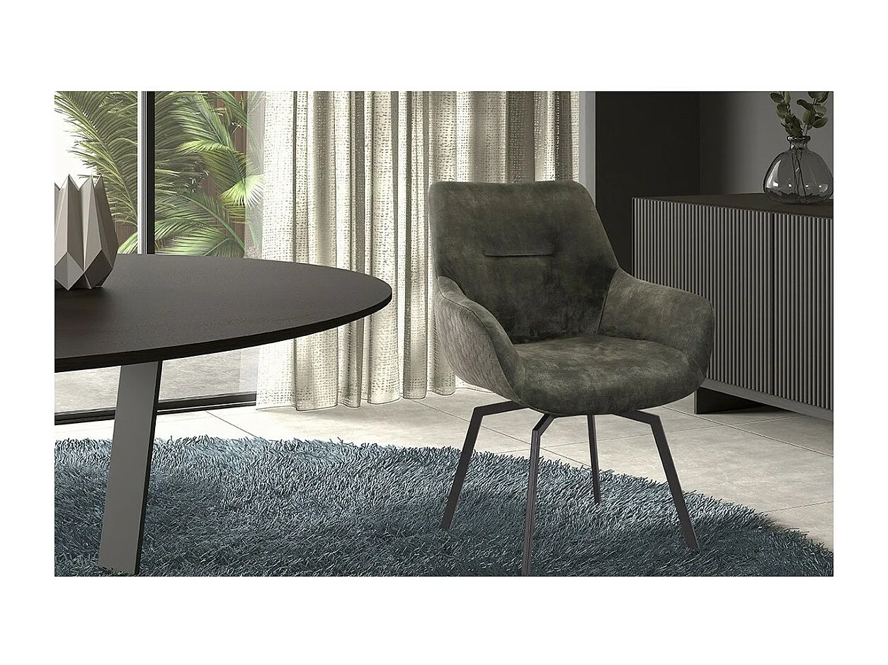 Draaibare MADO Stoel in Groen Fluweel, afmetingen H84 x B63 x D63, ideaal voor uw keuken of eetkamer.