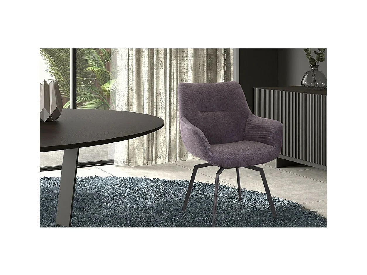 Chaise MADO Pivotant Velours côtelé Gris, dimension H84 x L63 x P63, idéal pour votre cuisine ou salle à manger