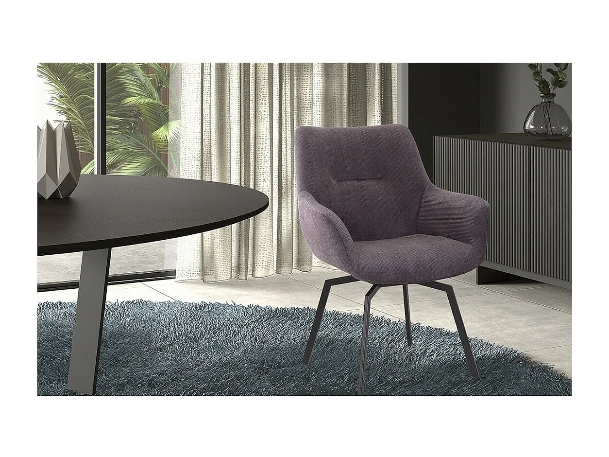 Chaise MADO Pivotant Velours côtelé Gris, dimension H84 x L63 x P63, idéal pour votre cuisine ou salle à manger