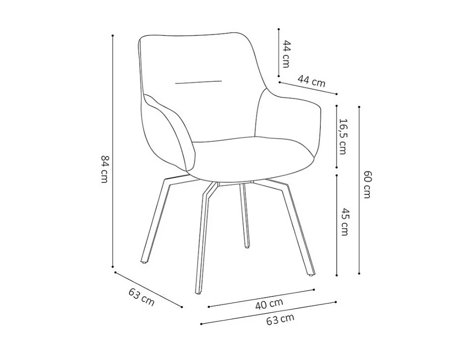 Draaibare fluwelen stoel MADO in taupe, afmetingen H84 x B63 x D63, ideaal voor uw keuken of eetkamer.