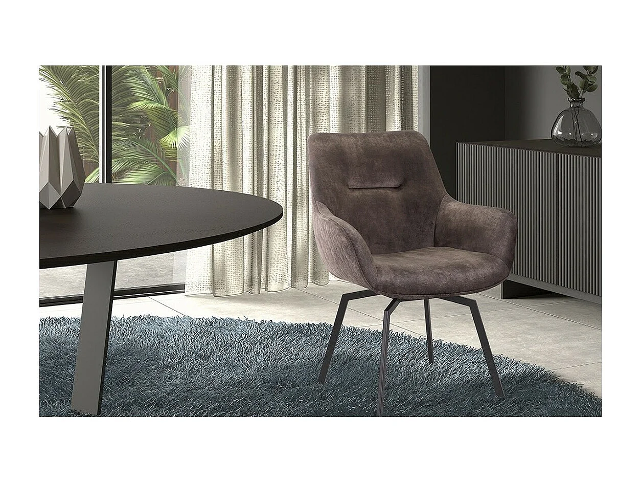 Draaibare fluwelen stoel MADO in taupe, afmetingen H84 x B63 x D63, ideaal voor uw keuken of eetkamer.