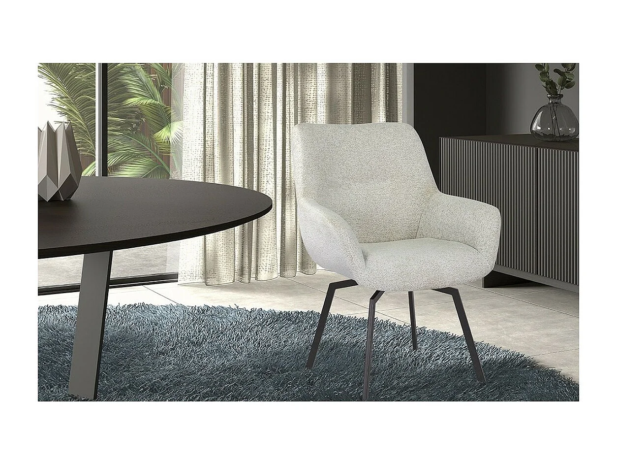 Drehstuhl MADO in Ecru-Stoff, Maße H84 x L63 x P63, ideal für Ihre Küche oder Ihr Esszimmer.
