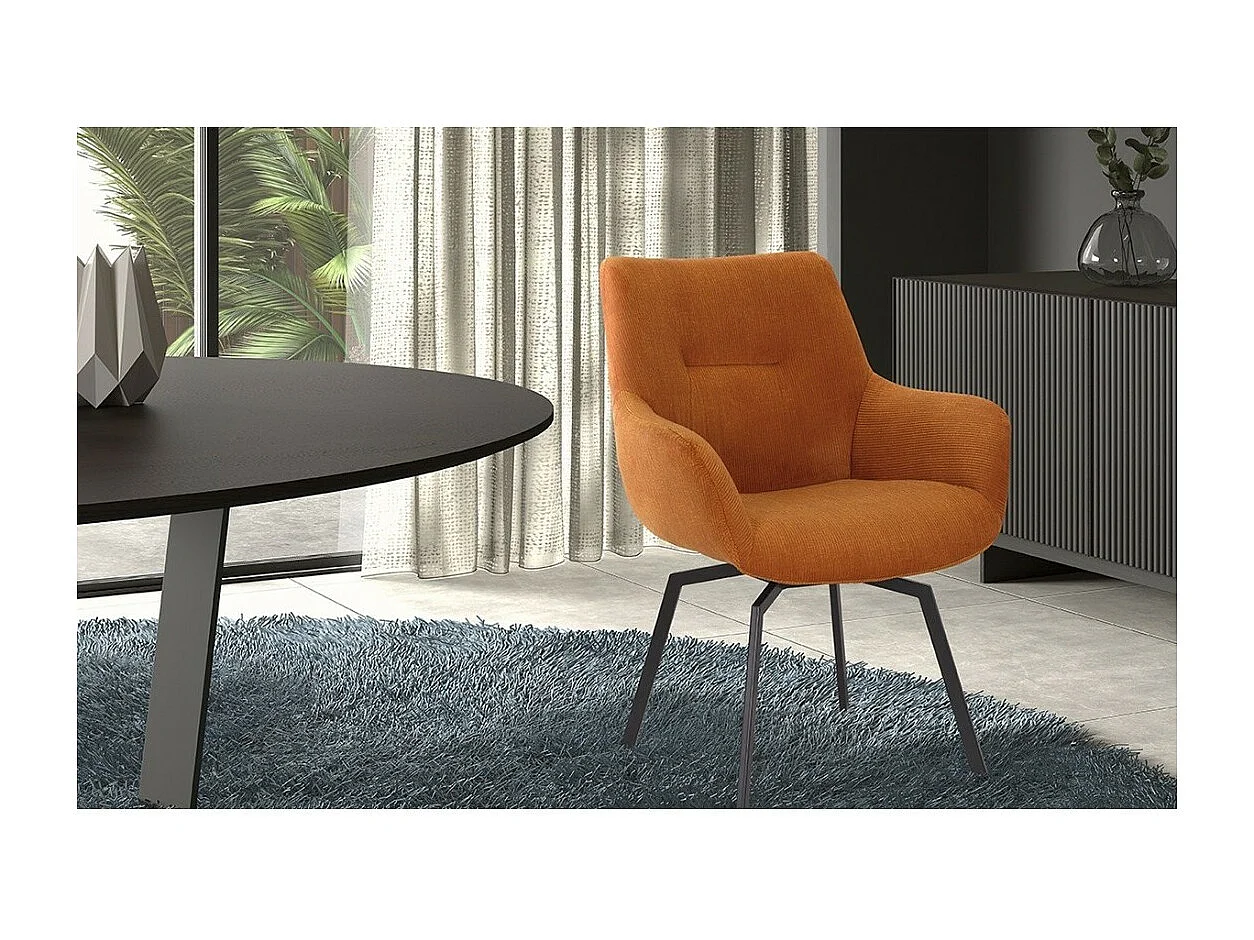 Chaise MADO Pivotant Velours côtelé Orange, dimension H84 x L63 x P63, idéal pour votre cuisine ou salle à manger