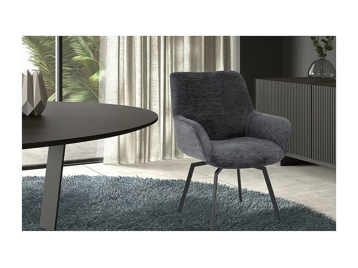 Chaise MADO – Pivotante – Tissu gris foncé – Pieds métal noir – H84 x L63 x P63 cm
