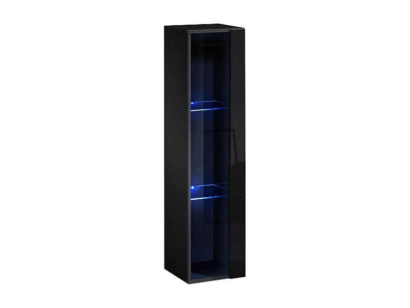 Vitrine suspendue noire petit modèle avec 1 porte vitrée et éclairage LED inclus. Collection SWITCH.