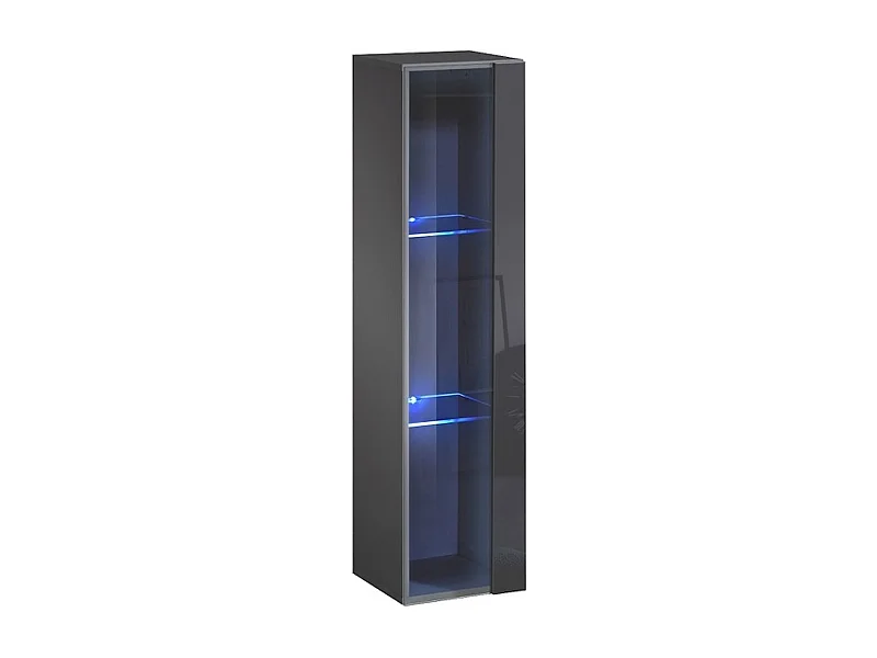 Vitrine suspendue – Gris – Collection SWITCH – Porte vitrée et LED inclus – Petit modèle