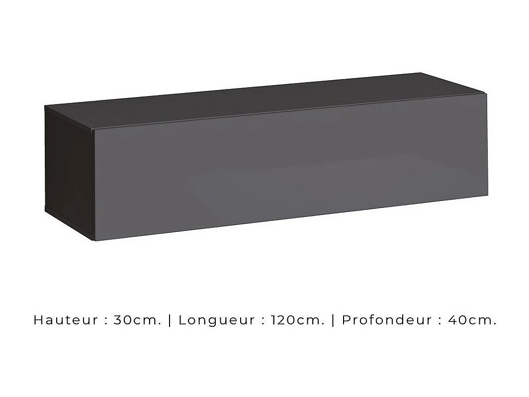 Meuble TV suspendu 120 cm – Gris – Collection SWITCH – Finitions brillantes – Design moderne