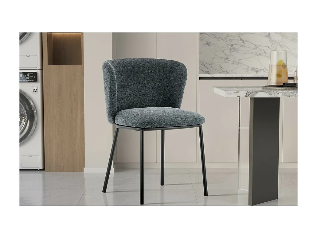 Chaise ARTHUS – Tissu gris foncé – Structure métal noir – H76 x L52 x P54 cm