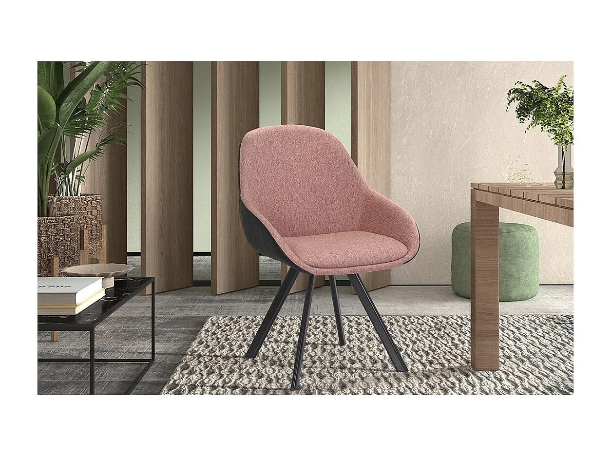 Stuhl JEANNE Stoff Rosa Rücken PU Dunkelgrau, Maße H85 x L55 x P62, ideal für Ihre Küche oder Esszimmer