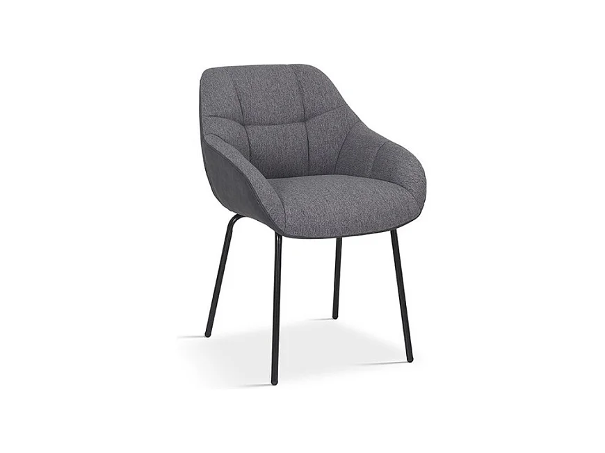 Chaise SAM – Tissu gris & dos PU gris foncé – Pieds métal noir – H85 x L57.5 x P65 cm